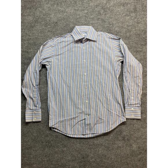 Banana Republic Button Up Shirt Size 15 Mens Blue Striped Long Sleeve Dress - Picture 1 of 8